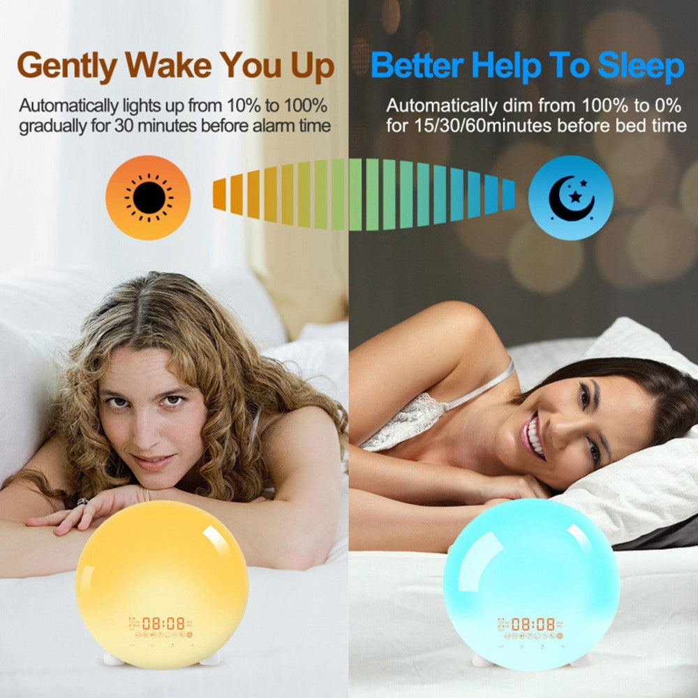 SH-123 Digital Wake-Up Light Sunrise / Sunset Simulation Alarm Clock with FM Radio Night Light Bluetooth-compatible Wireless Speaker