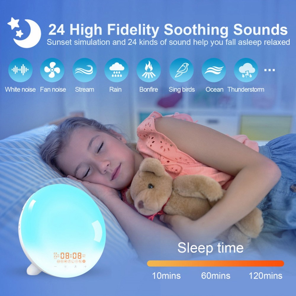 SH-123 Digital Wake-Up Light Sunrise / Sunset Simulation Alarm Clock with FM Radio Night Light Bluetooth-compatible Wireless Speaker