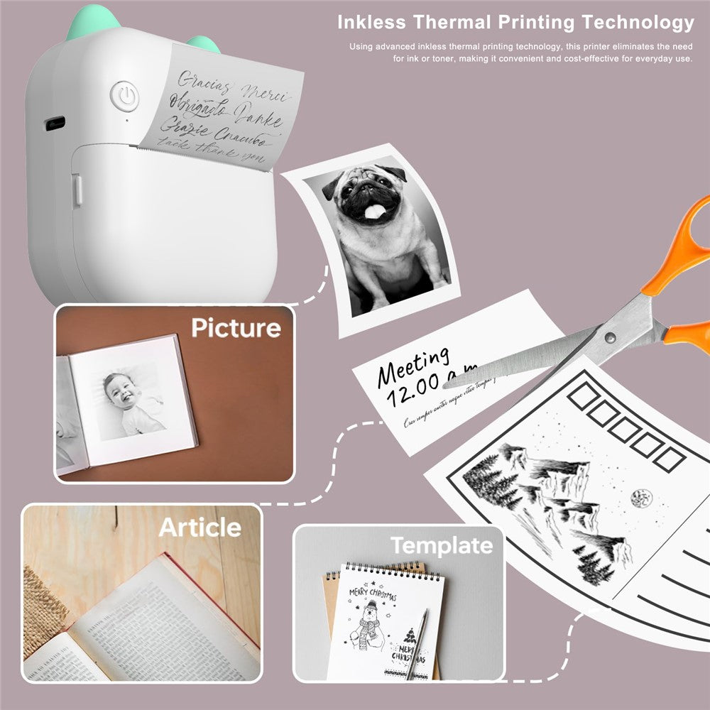 M5 Portable Bluetooth-Compatible Thermal Printer with 1 Roll Printing Paper for Photo Journal Notes Receipt Memo