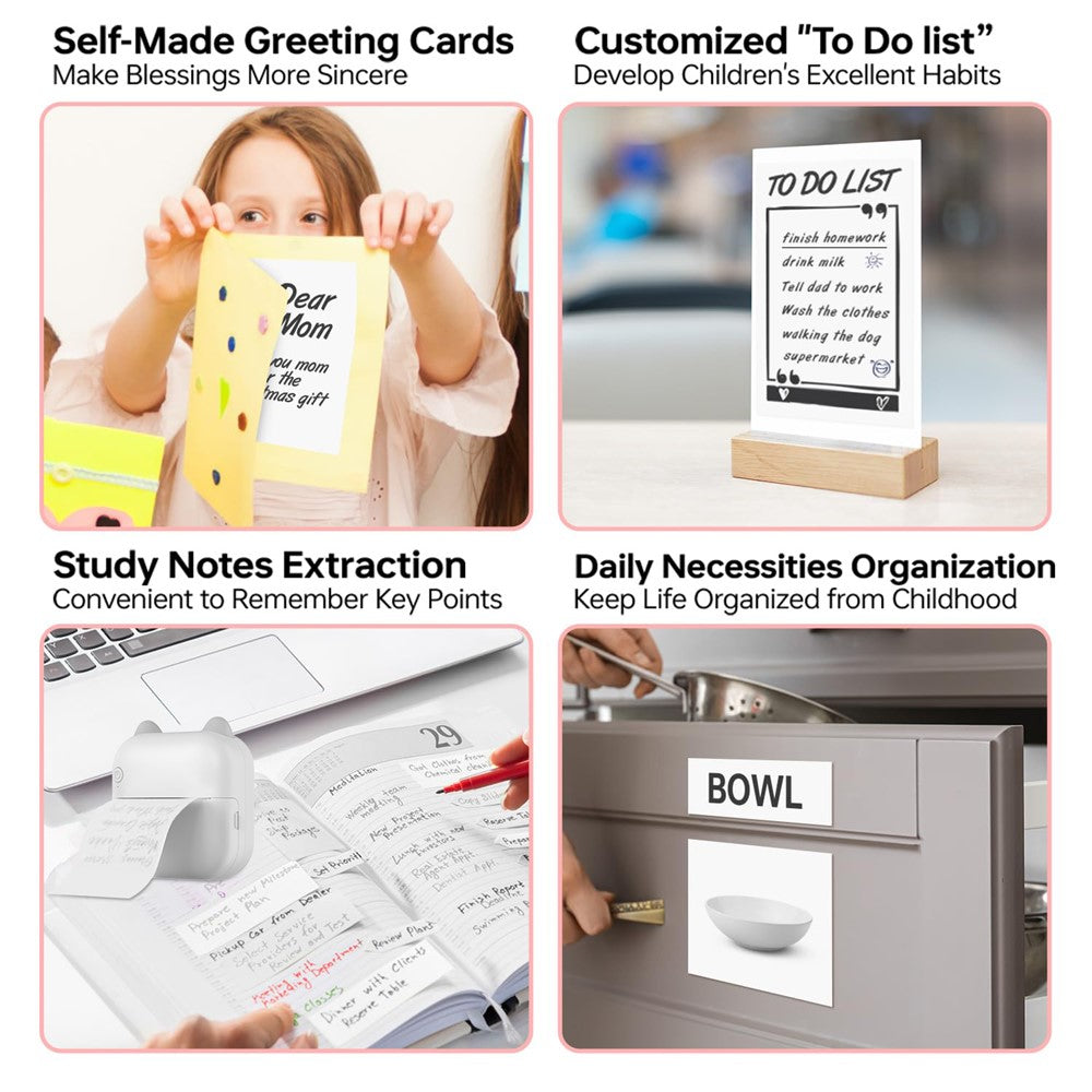 M5 Portable Bluetooth-Compatible Thermal Printer with 1 Roll Printing Paper for Photo Journal Notes Receipt Memo
