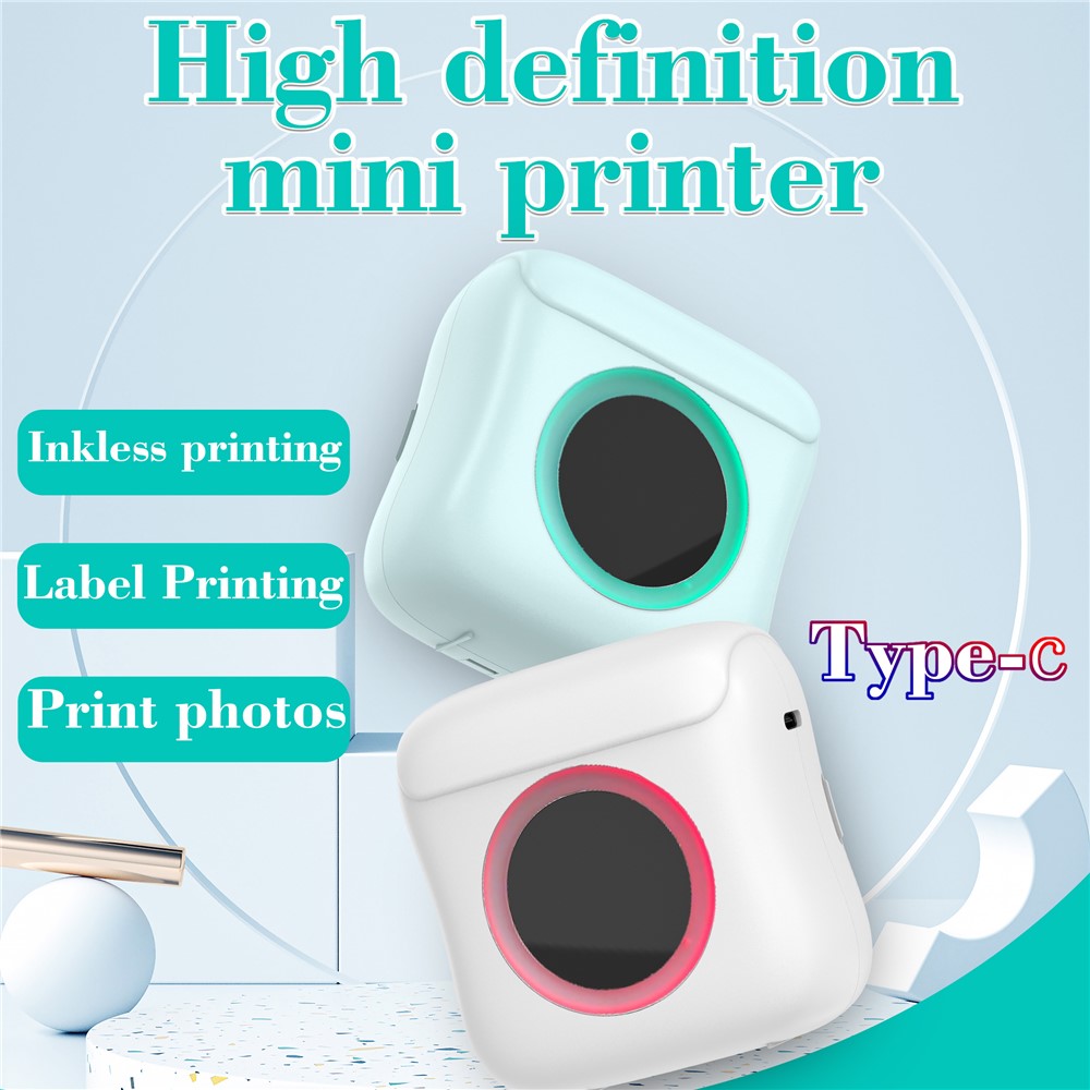 C22 Pocket Printer Bluetooth-compatible Inkless Mini Sticker Printer Colorful Atmosphere Light