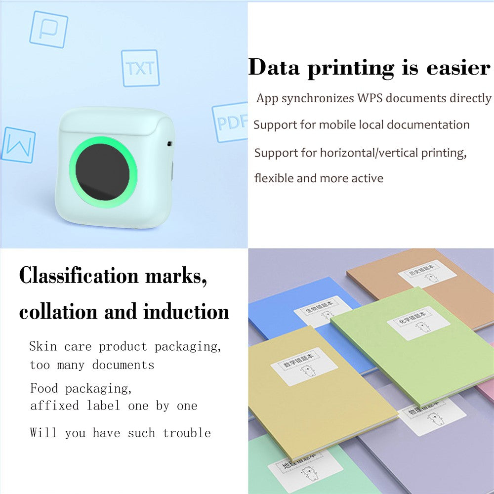 C22 Pocket Printer Bluetooth-compatible Inkless Mini Sticker Printer Colorful Atmosphere Light