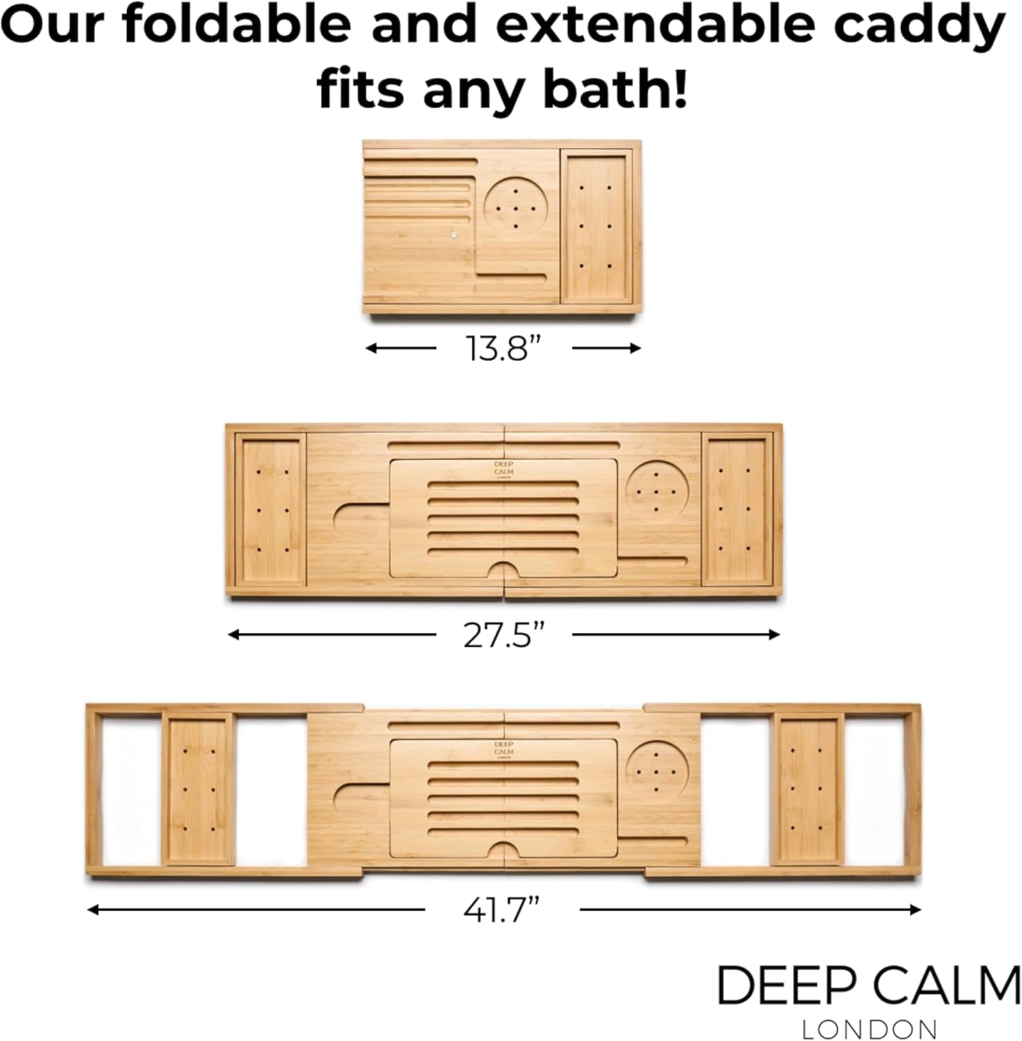 Badewannenablage - Verstellbares Bambus-Badewannenbrett - Rutschfeste Badewannenablage Passend Für Die Meisten Badewannen - Hält Buch, Ipad, Telefon, Glas, Kerze
