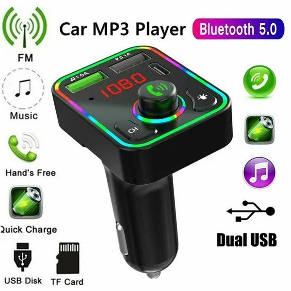 2er Set Auto Bluetooth FM Transmitter – MP3 Player mit LED & Schnellladung (PD)