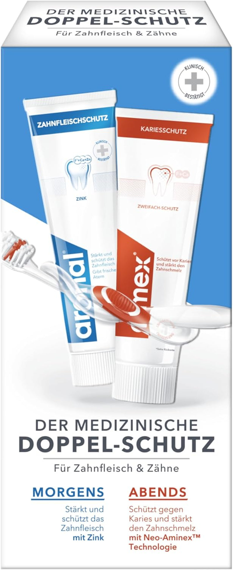 Aronal® Und Elmex® Doppel-Schutz Zahnpasta, Mit Zink & Mit Neo-Aminex™ Technologie 2X75 Ml