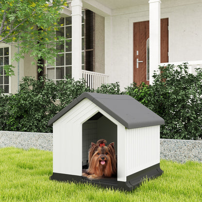 Pawhut Hundehütte Outdoor Hundehaus Mit Asphaltdach, Fenster, Grau