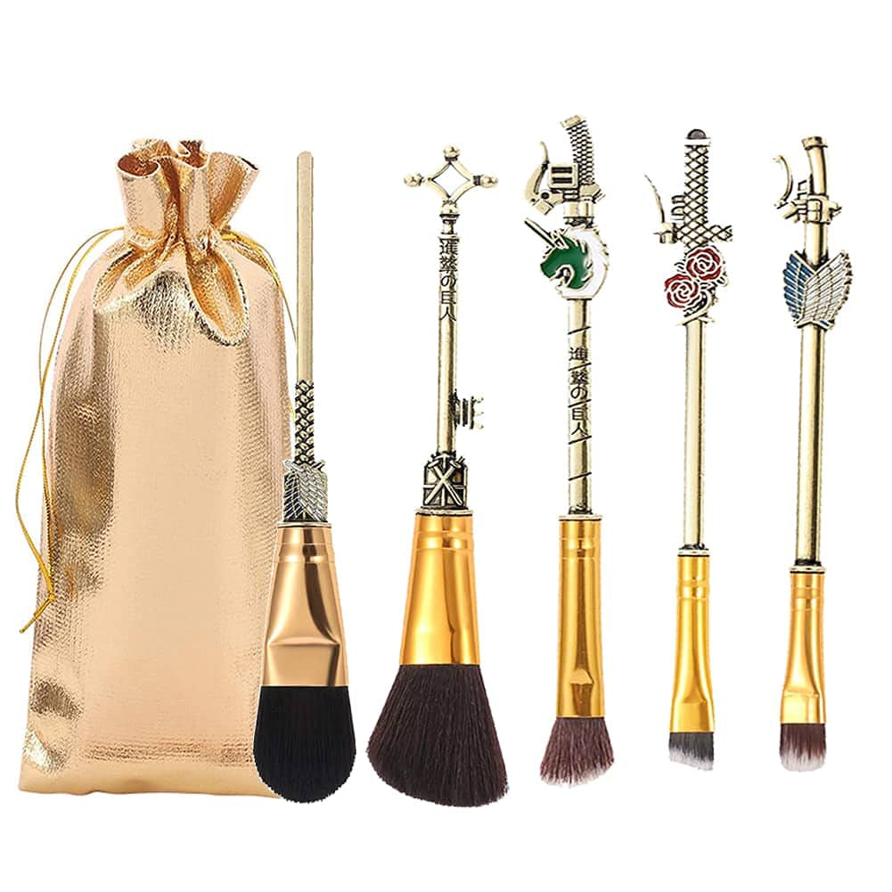 Anime Make-Up Pinsel Geschenkset, Mit Spiegel, Kamm, Für Foundation-Rouge, Lidschatten, Gesichts-Concealer, Eyeliner-Kontur, Puder, Flüssige Augen Für Mädchen Und Frauen (Attack Deep Gold)
