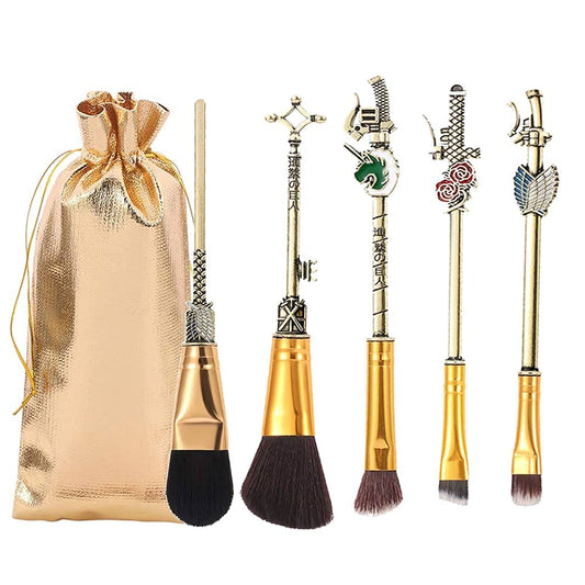 Anime Make-Up Pinsel Geschenkset, Mit Spiegel, Kamm, Für Foundation-Rouge, Lidschatten, Gesichts-Concealer, Eyeliner-Kontur, Puder, Flüssige Augen Für Mädchen Und Frauen (Attack Deep Gold)