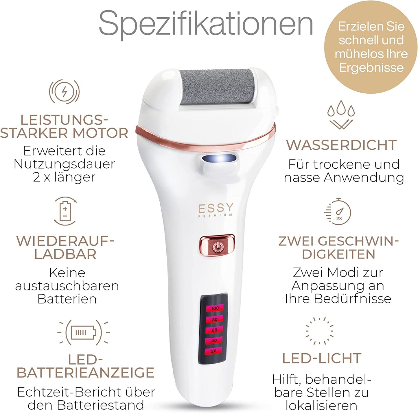 Essy Hornhautentferner Elektrisch Mit 5 Ersatzrollen Hornhaut Entfernen Fuß Elektrischer Hornhautentferner Elektrisch Testsieger Elektrische Hornhautentfernung Hornhaut Pediküre Set Fußpflege (Weiß)