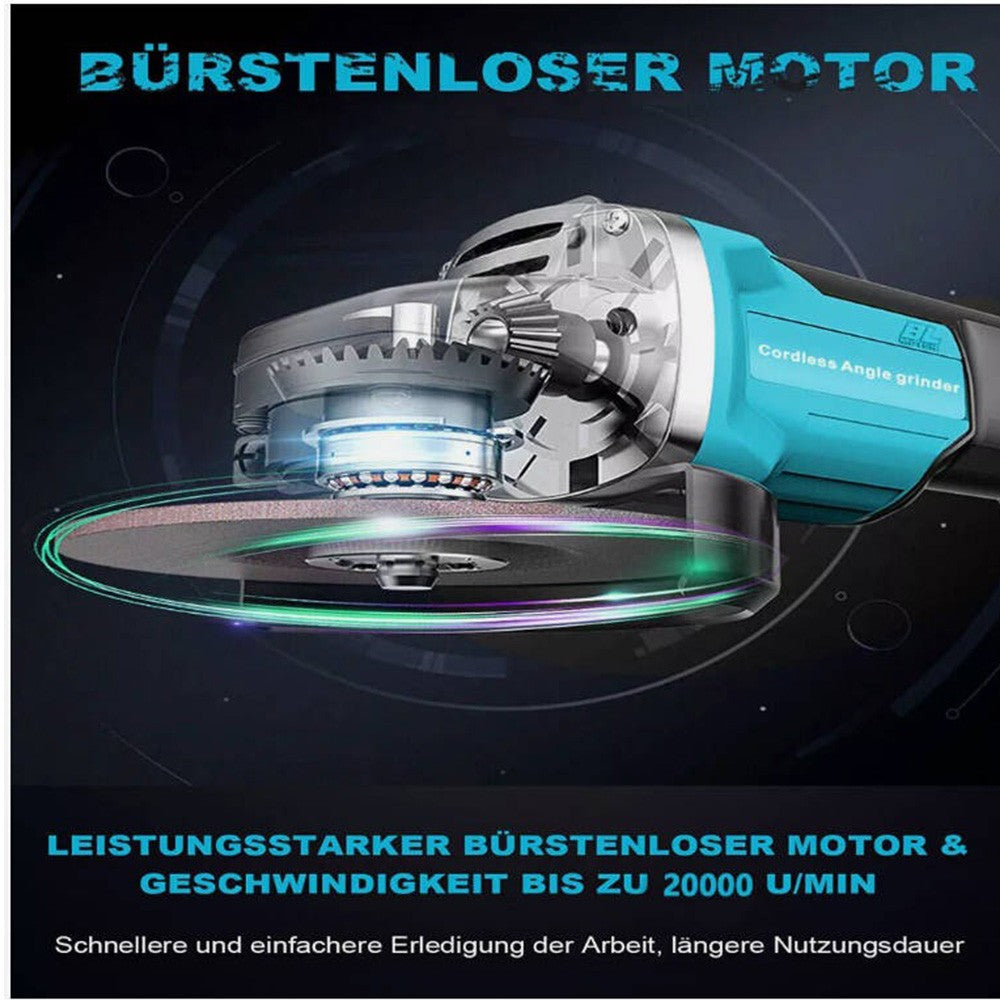 Akku-Winkelschleifer 125 mm – Bürstenloser Motor, 3 Geschwindigkeiten inkl. Akku & Zubehör