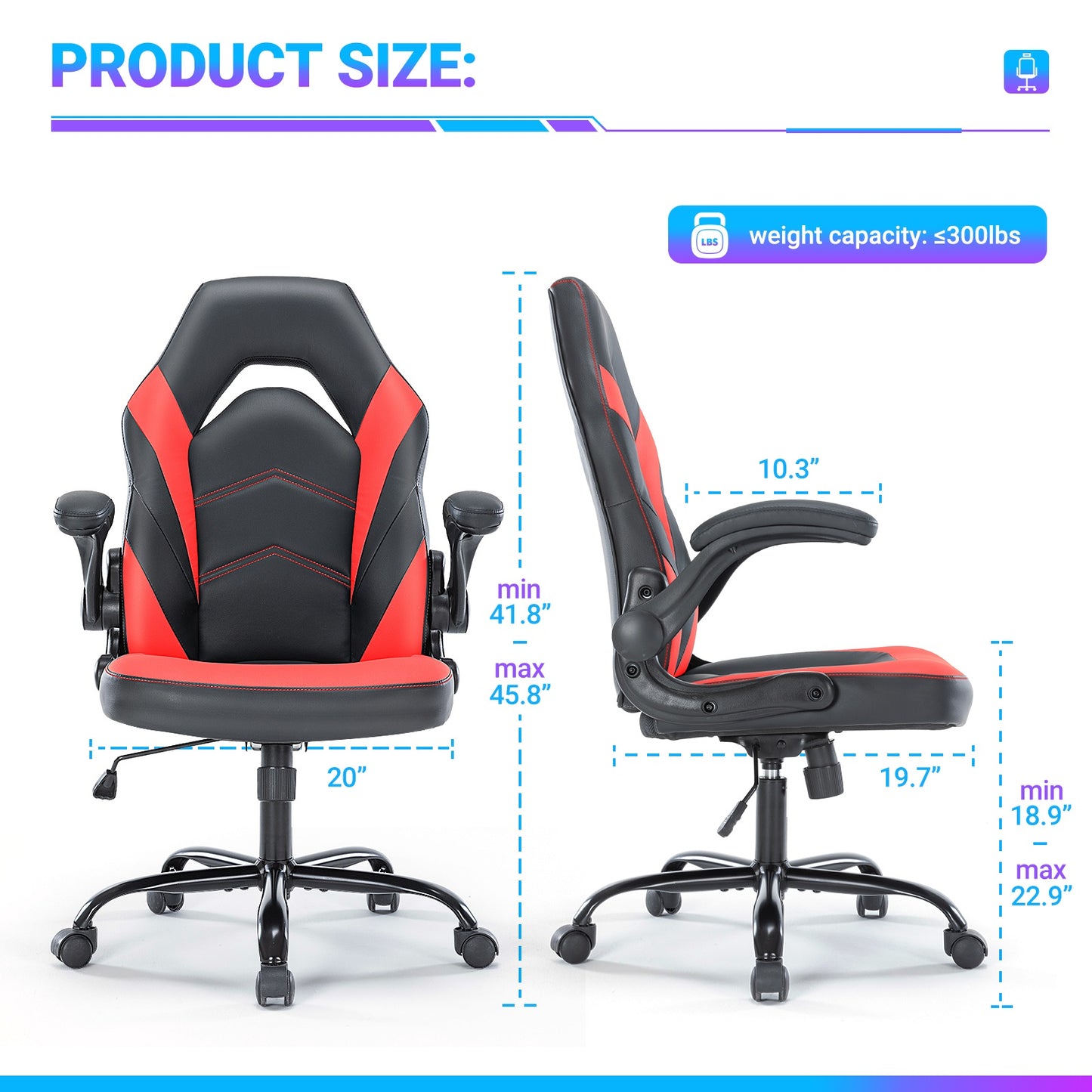 Ergonomischer Gaming- & Bürostuhl aus PU-Leder mit Drehfunktion und komfortabler Lendenwirbelstütze
