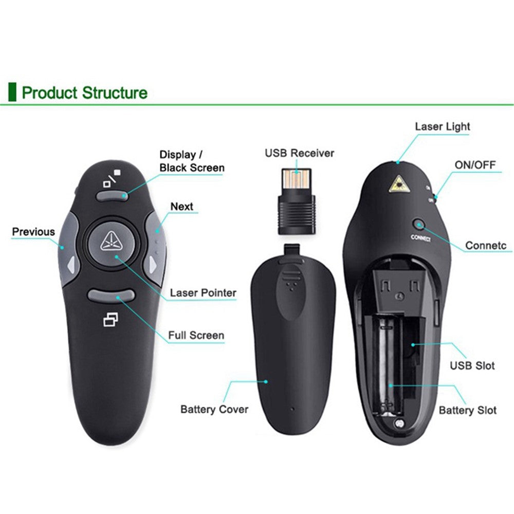2.4GHz Laser Red Pointers Pen USB Receiver RF Remote Control Wireless Presenter PowerPoint Clicker Control Pointer
