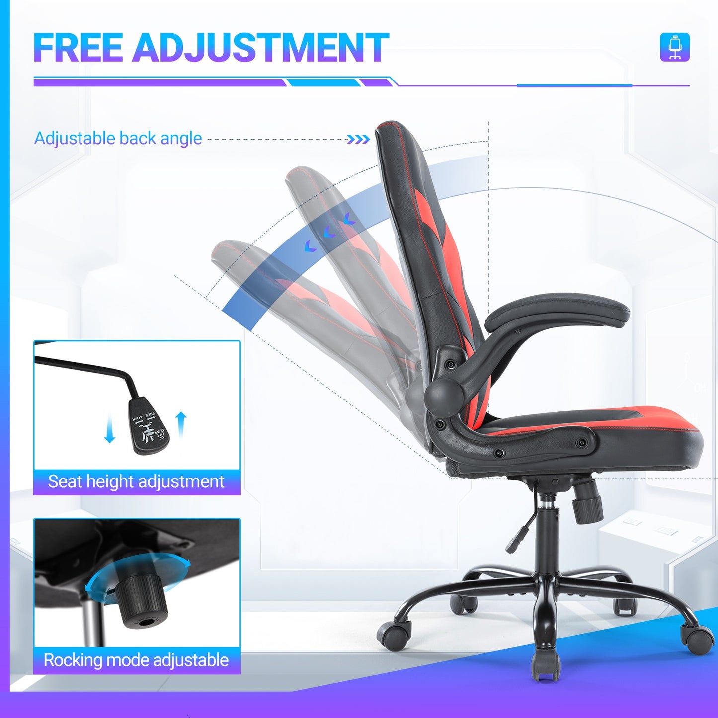 Ergonomischer Gaming- & Bürostuhl aus PU-Leder mit Drehfunktion und komfortabler Lendenwirbelstütze