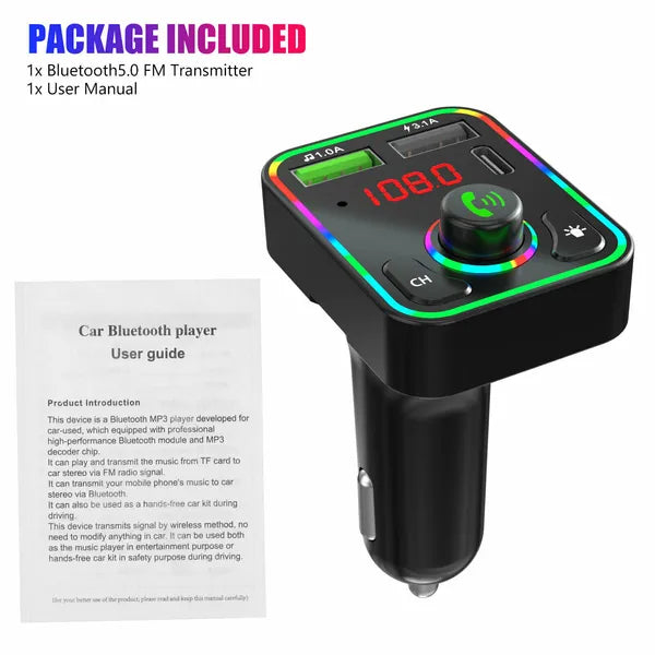 2er Set Auto Bluetooth FM Transmitter – MP3 Player mit LED & Schnellladung (PD)