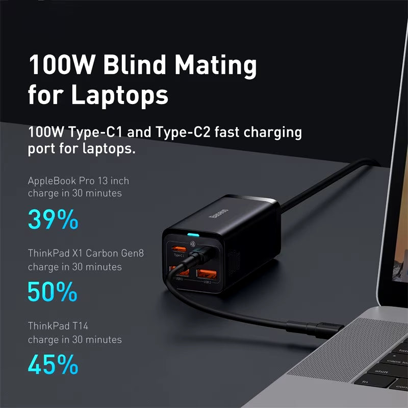 65W/100W Gan Charger Desktop Laptop Fast Charger 4 in 1 Adapter for Iphone 15 14 13 Pro Max Phone Charger Xiaomi Samsung