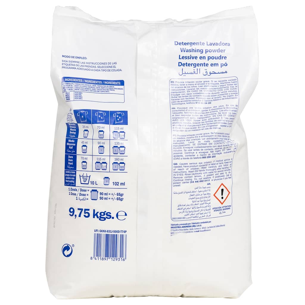 Waschpulver Für 150 Waschladungen 9,75 Kg Weiß