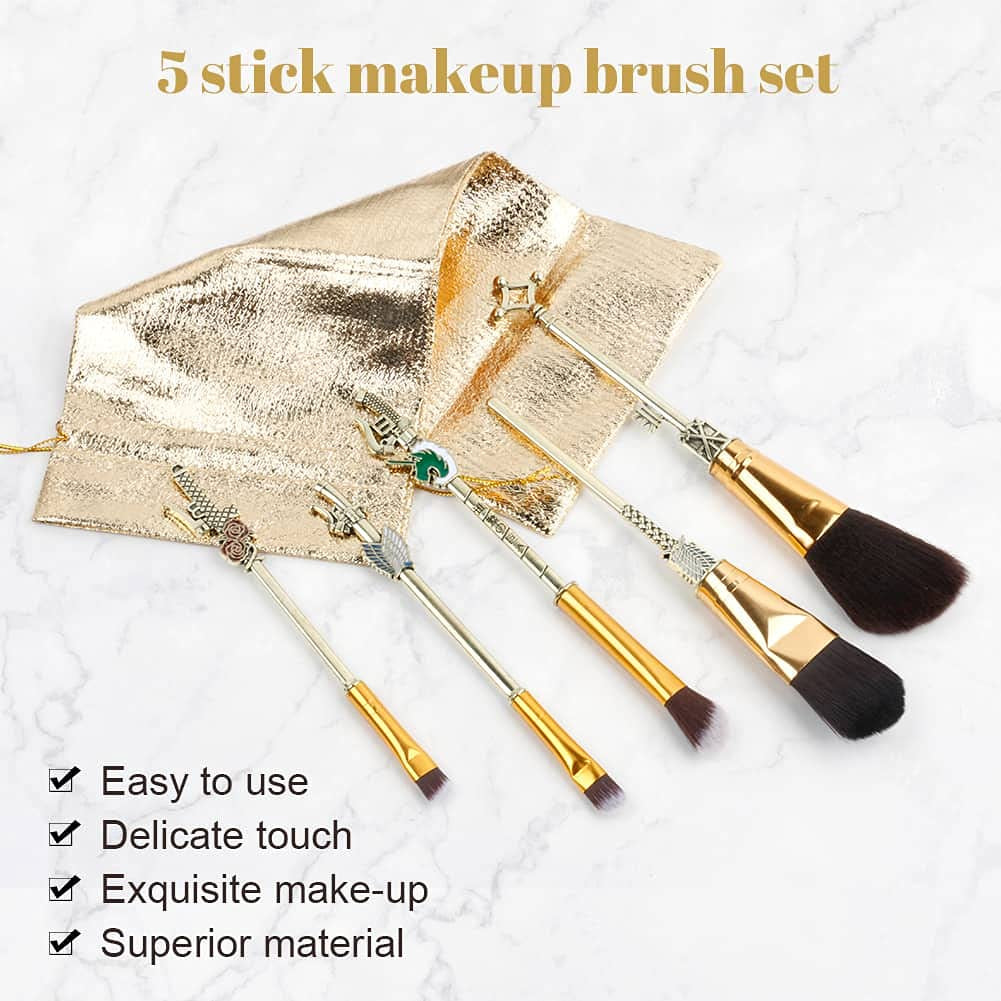 Anime Make-Up Pinsel Geschenkset, Mit Spiegel, Kamm, Für Foundation-Rouge, Lidschatten, Gesichts-Concealer, Eyeliner-Kontur, Puder, Flüssige Augen Für Mädchen Und Frauen (Attack Deep Gold)