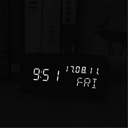 GREEN TIME LED Smart Voice Control Wood Alarm Clock with Calendar Temperature Time Display