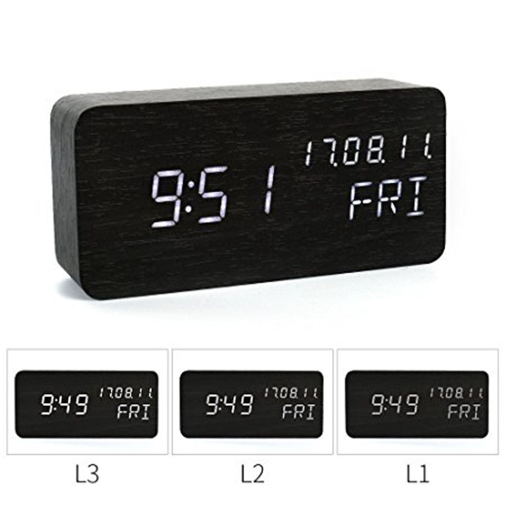 GREEN TIME LED Smart Voice Control Wood Alarm Clock with Calendar Temperature Time Display