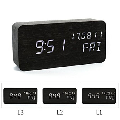 GREEN TIME LED Smart Voice Control Wood Alarm Clock with Calendar Temperature Time Display