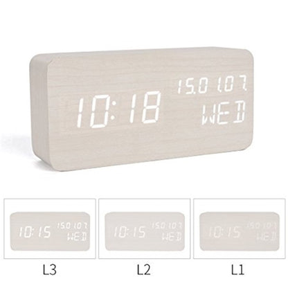 GREEN TIME LED Smart Voice Control Wood Alarm Clock with Calendar Temperature Time Display