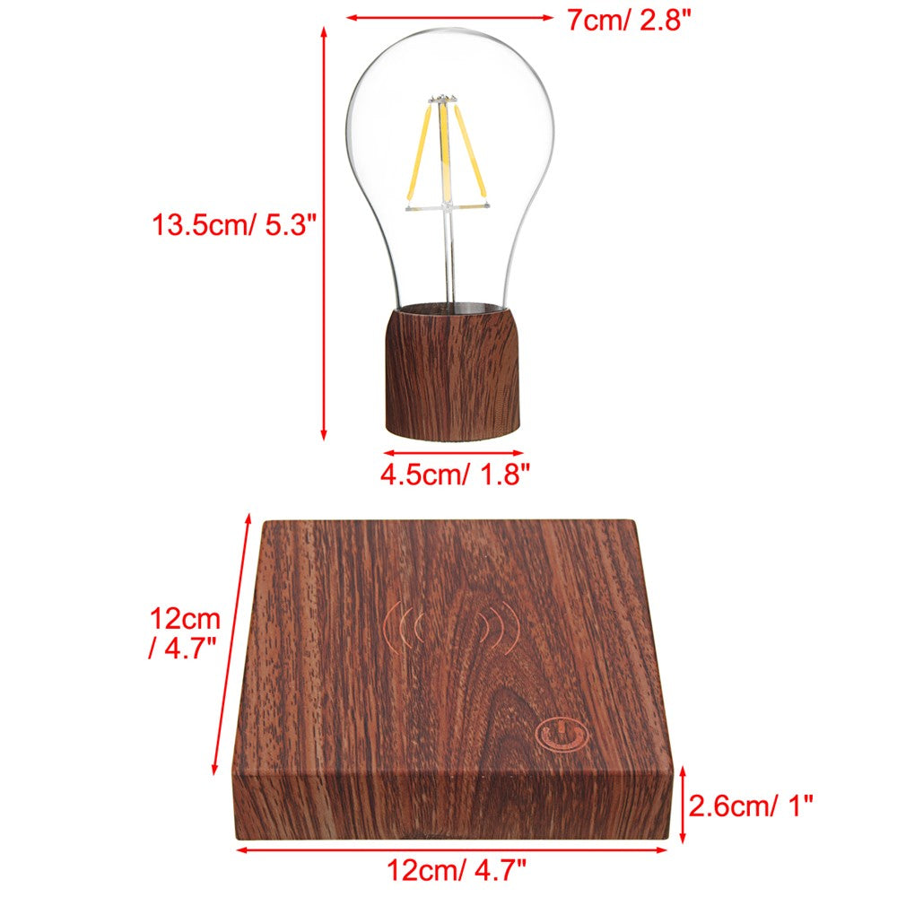 Magnetic Levitating Light Bulb Desk Wood Grain Floating Lamp Home Office Decor