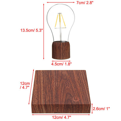 Magnetic Levitating Light Bulb Desk Wood Grain Floating Lamp Home Office Decor
