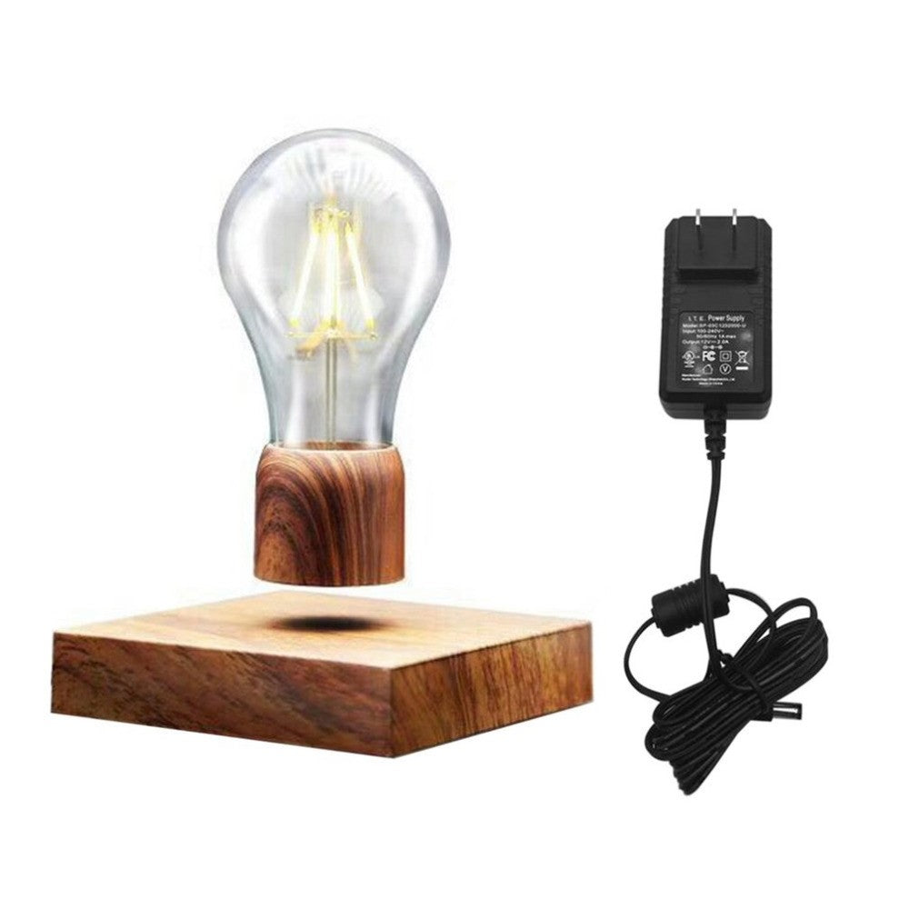 Magnetic Levitating Light Bulb Desk Wood Grain Floating Lamp Home Office Decor