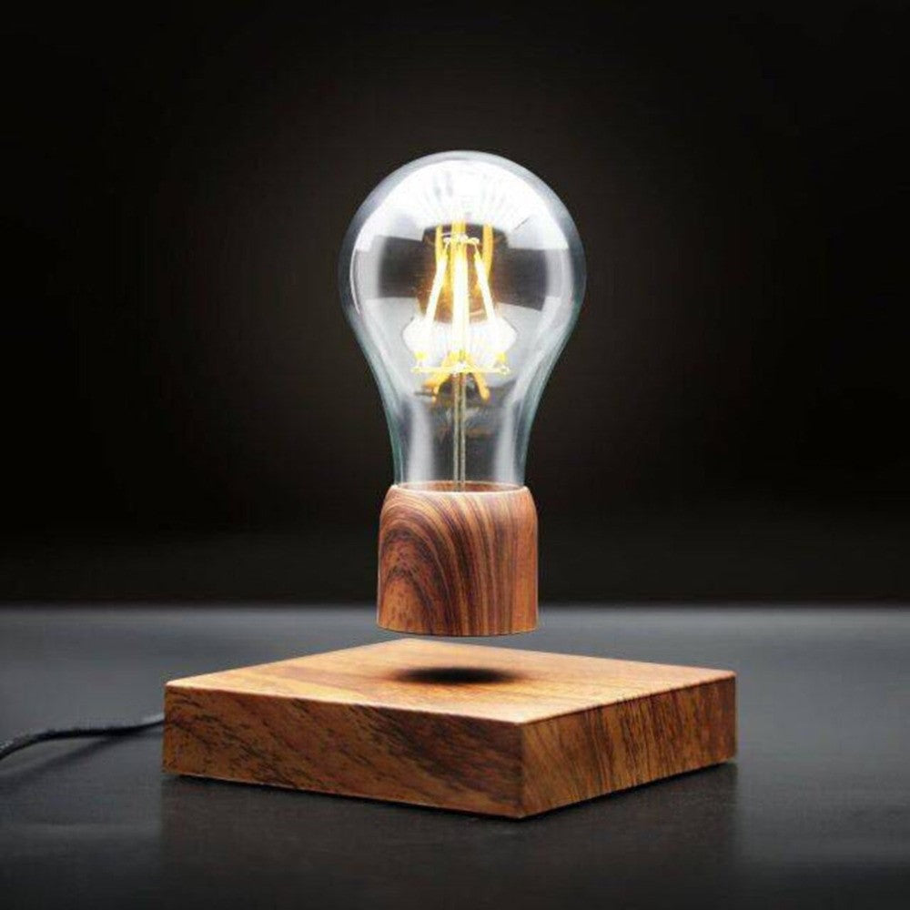 Magnetic Levitating Light Bulb Desk Wood Grain Floating Lamp Home Office Decor