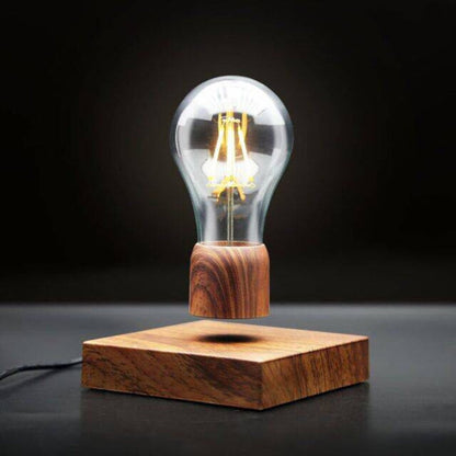 Magnetic Levitating Light Bulb Desk Wood Grain Floating Lamp Home Office Decor