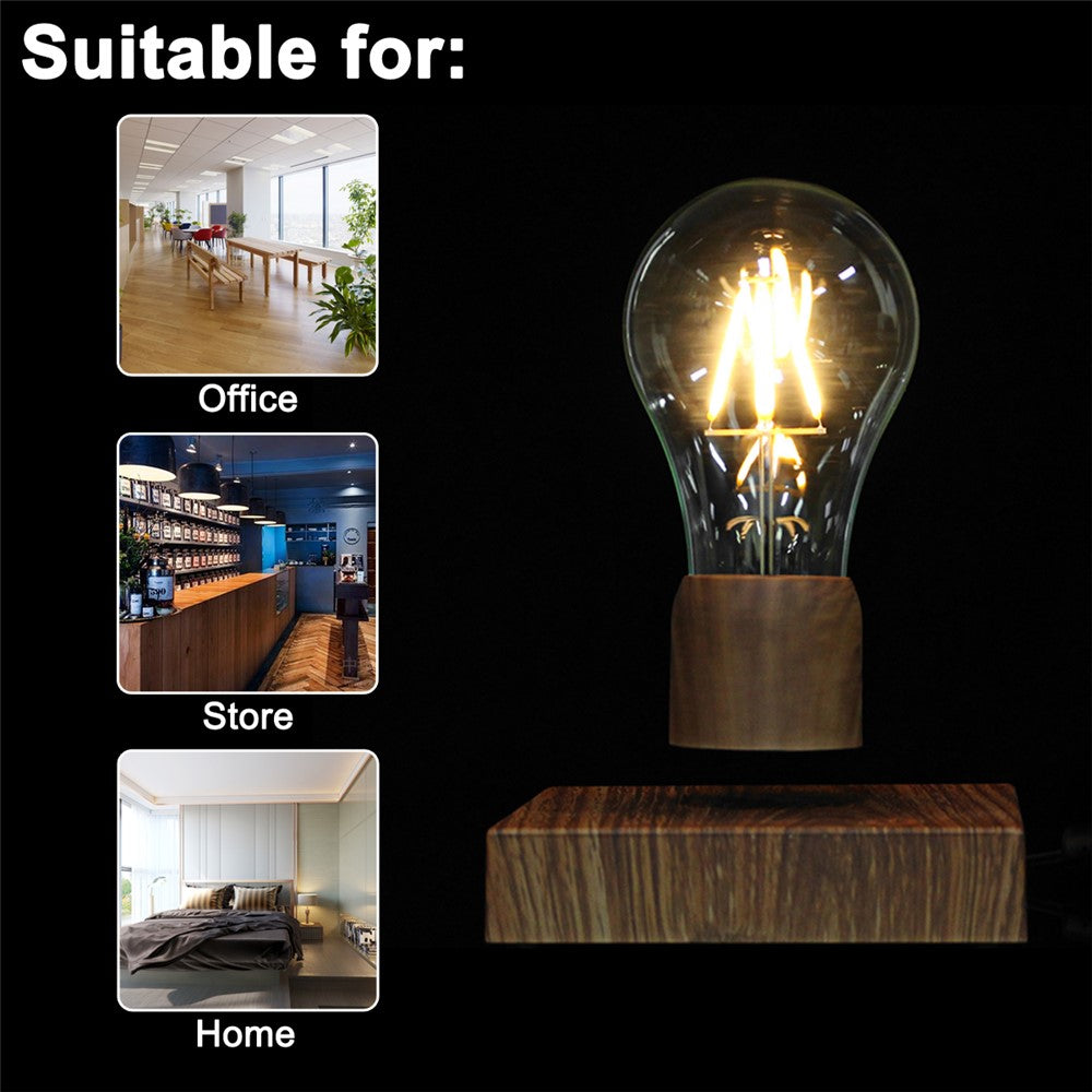 Magnetic Levitating Light Bulb Desk Wood Grain Floating Lamp Home Office Decor