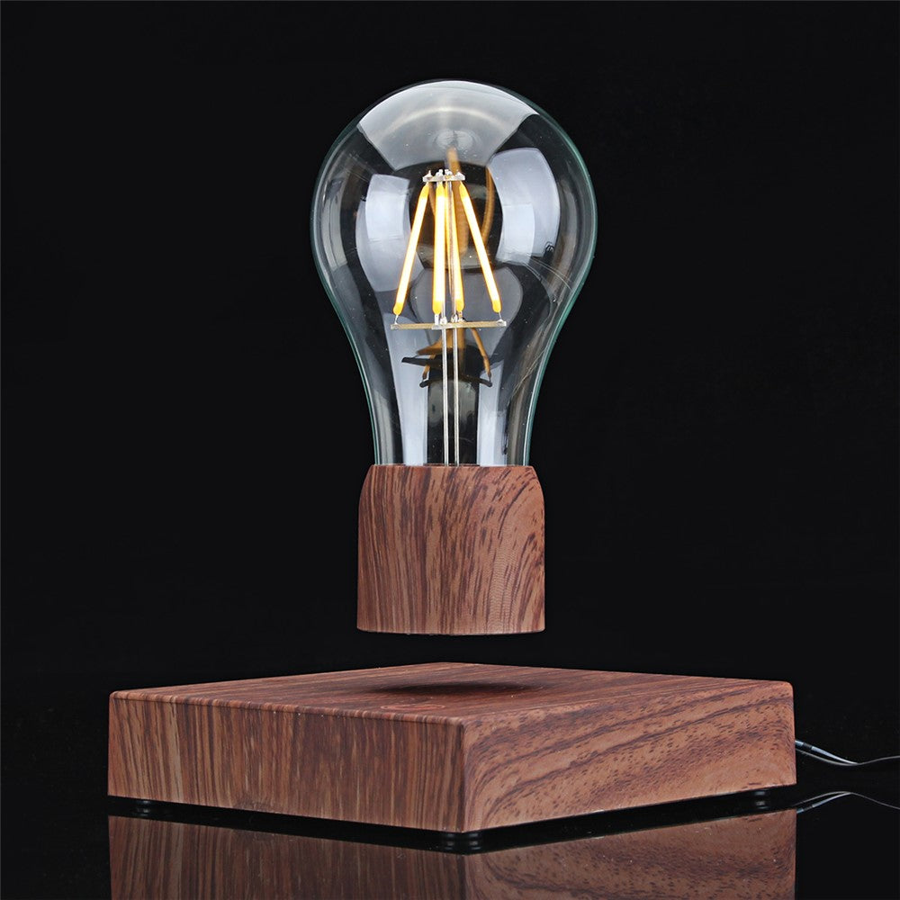 Magnetic Levitating Light Bulb Desk Wood Grain Floating Lamp Home Office Decor