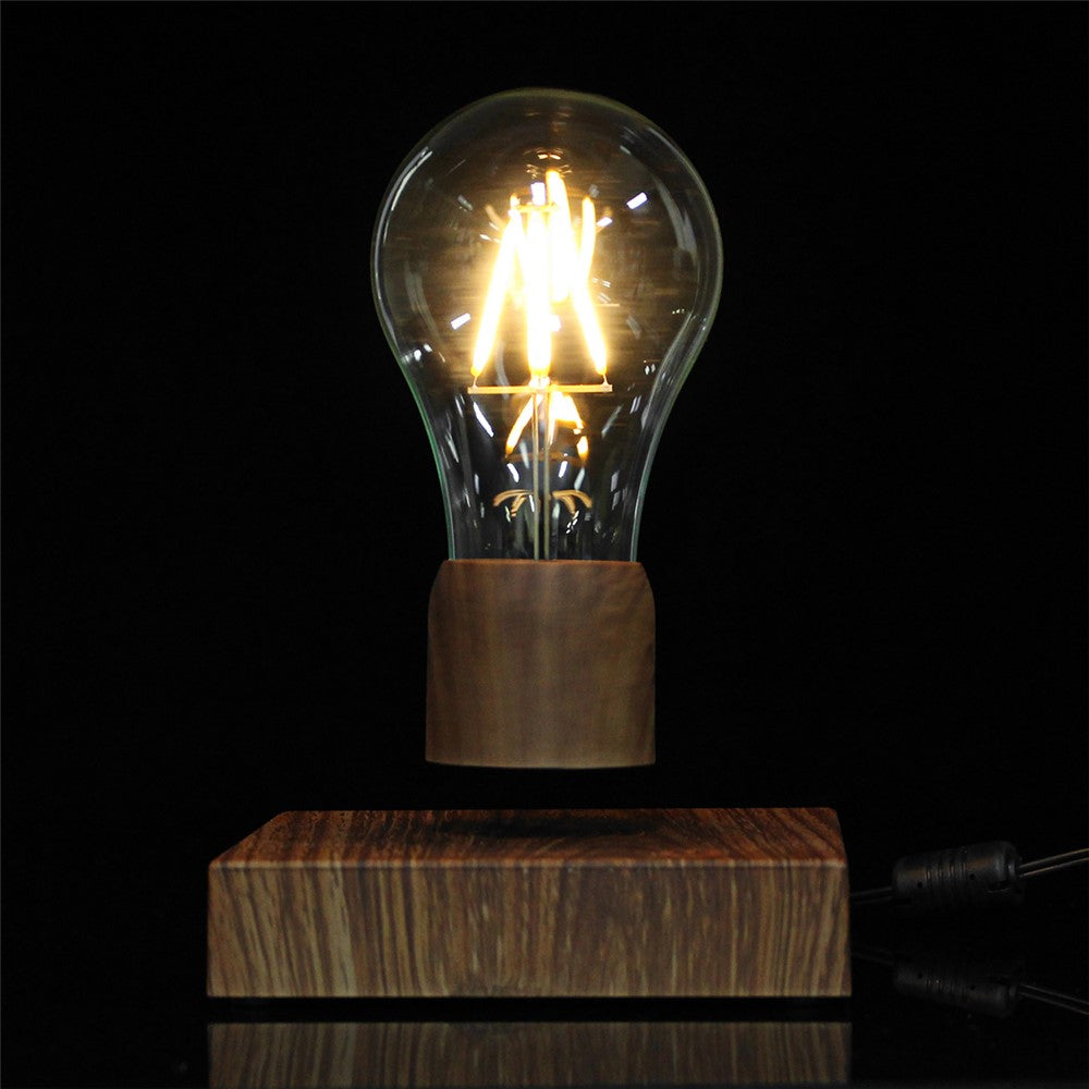 Magnetic Levitating Light Bulb Desk Wood Grain Floating Lamp Home Office Decor