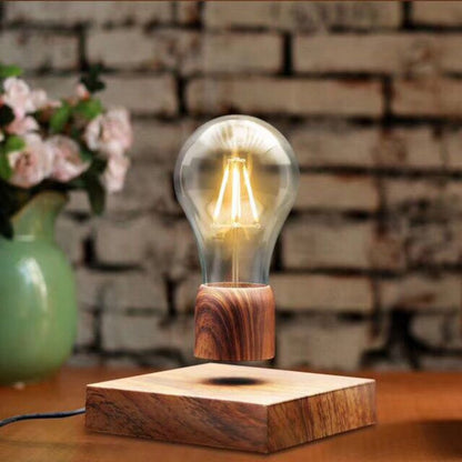 Magnetic Levitating Light Bulb Desk Wood Grain Floating Lamp Home Office Decor
