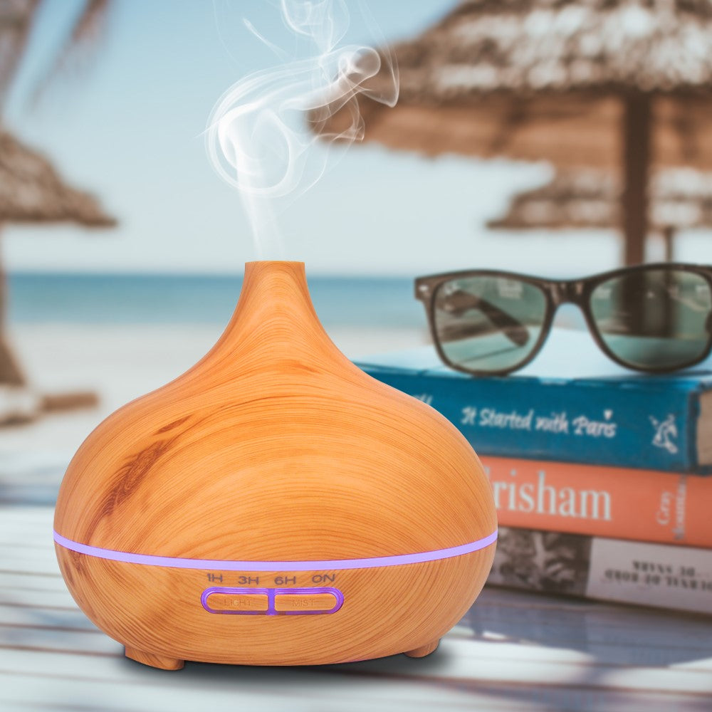 7-Color LED Light Essential Oil Mist Diffuser 300ml Wood Grain Aromatherapy Air Humidifier