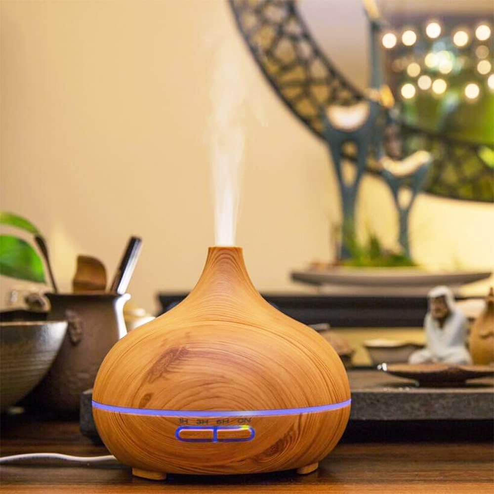 7-Color LED Light Essential Oil Mist Diffuser 300ml Wood Grain Aromatherapy Air Humidifier