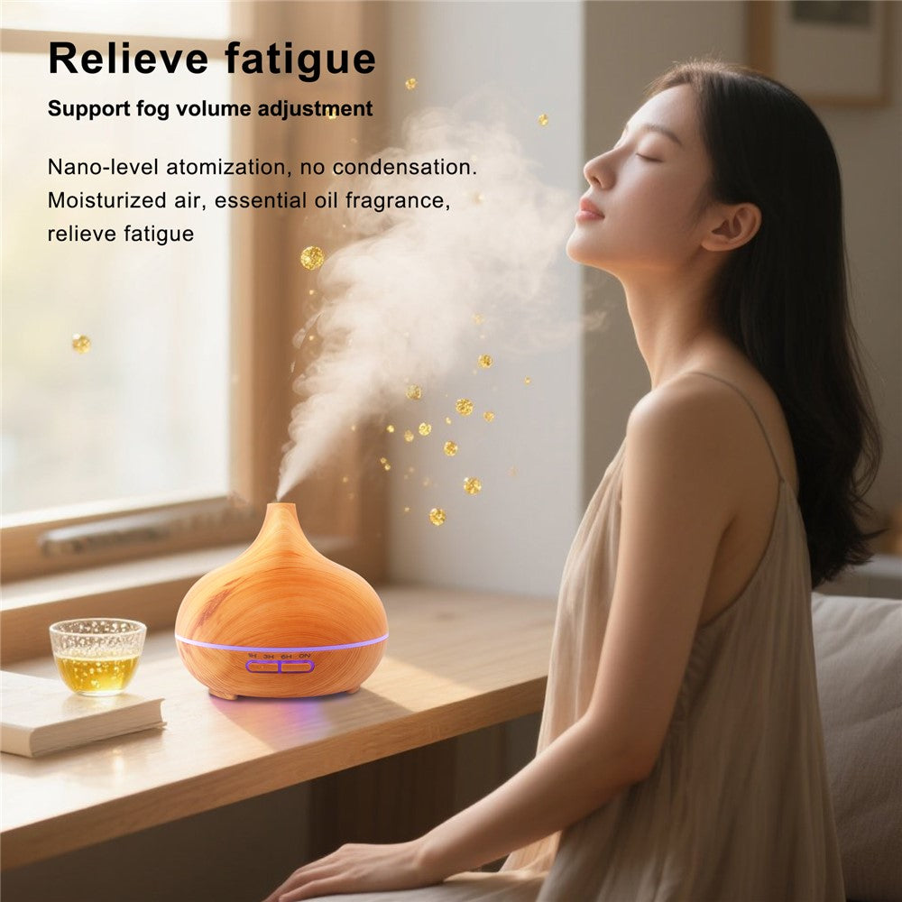 7-Color LED Light Essential Oil Mist Diffuser 300ml Wood Grain Aromatherapy Air Humidifier