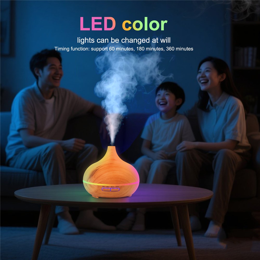 7-Color LED Light Essential Oil Mist Diffuser 300ml Wood Grain Aromatherapy Air Humidifier