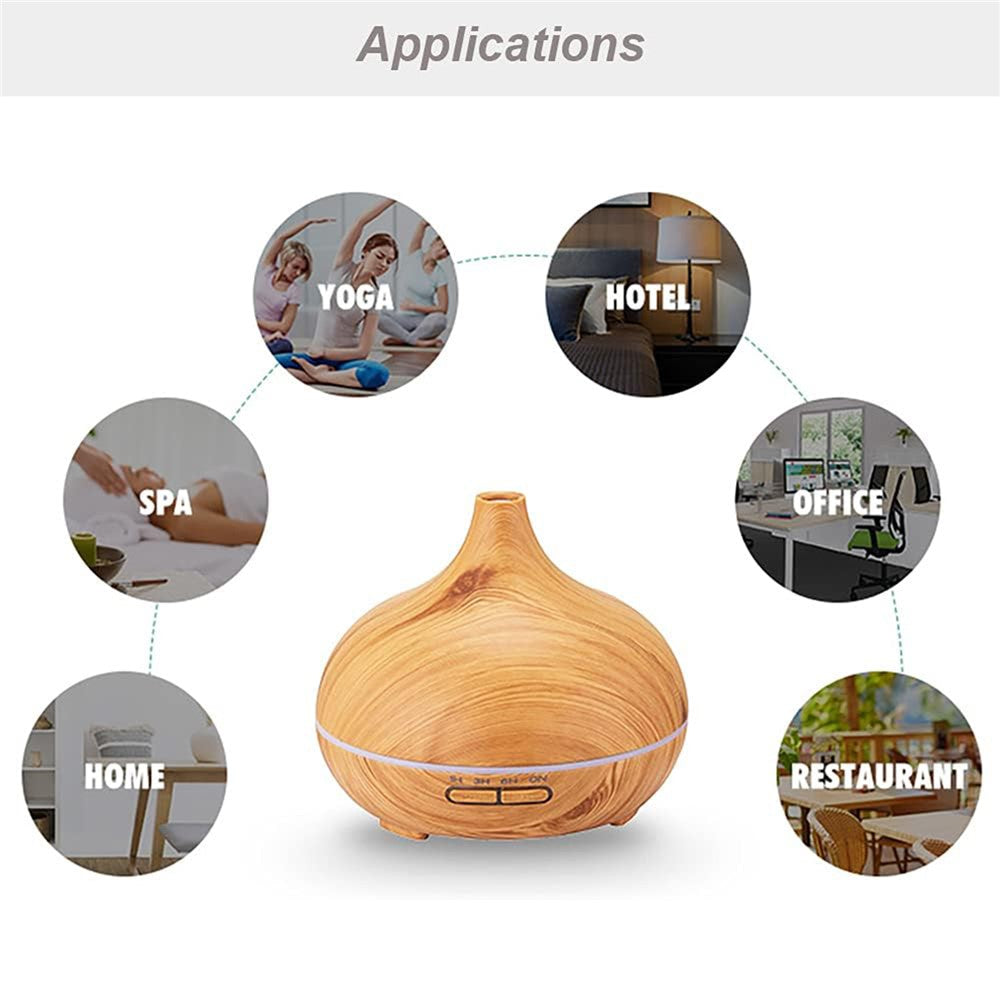 7-Color LED Light Essential Oil Mist Diffuser 300ml Wood Grain Aromatherapy Air Humidifier
