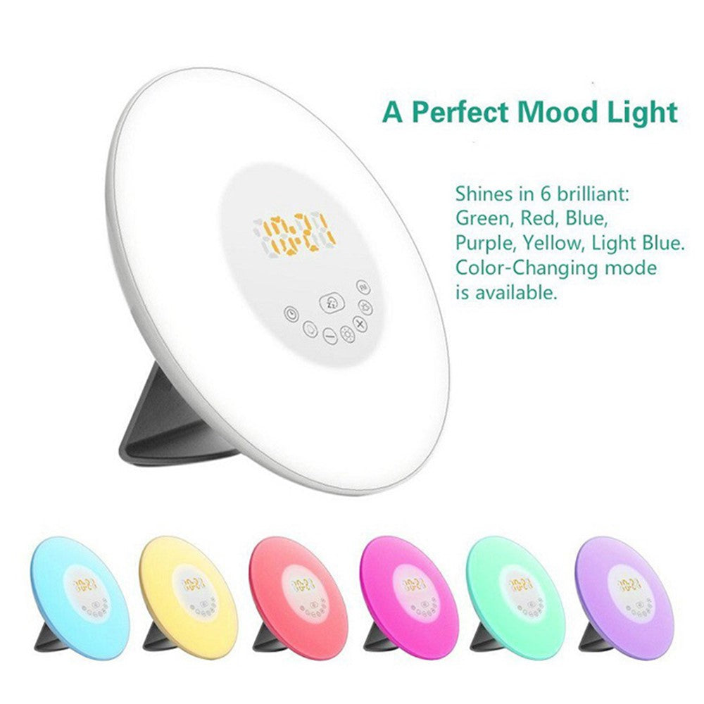 Touch Sensing Digital Alarm Clock Sunrise Simulation LED Wake Up Light with FM Radio Colorful Light