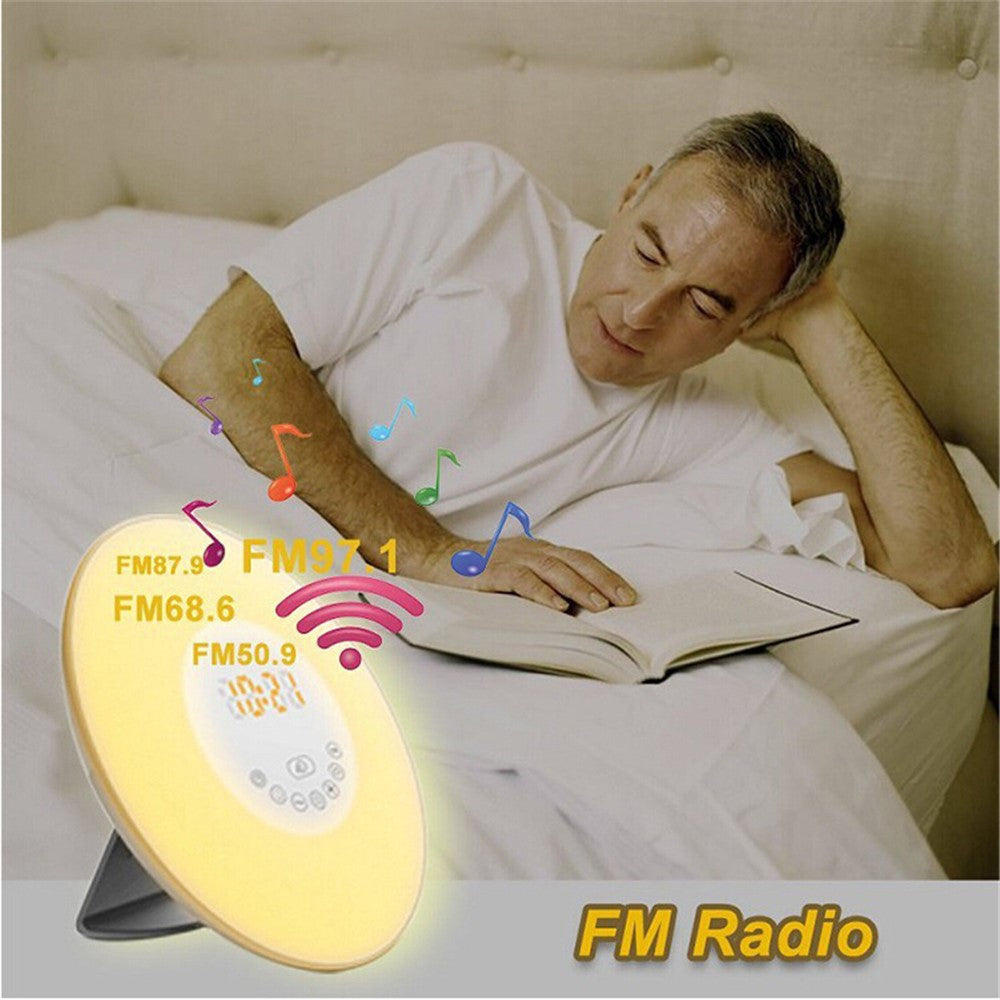 Touch Sensing Digital Alarm Clock Sunrise Simulation LED Wake Up Light with FM Radio Colorful Light