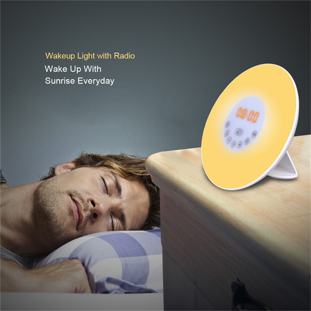 Touch Sensing Digital Alarm Clock Sunrise Simulation LED Wake Up Light with FM Radio Colorful Light