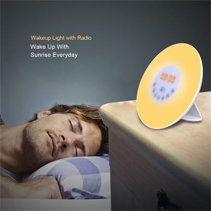 Touch Sensing Digital Alarm Clock Sunrise Simulation LED Wake Up Light with FM Radio Colorful Light