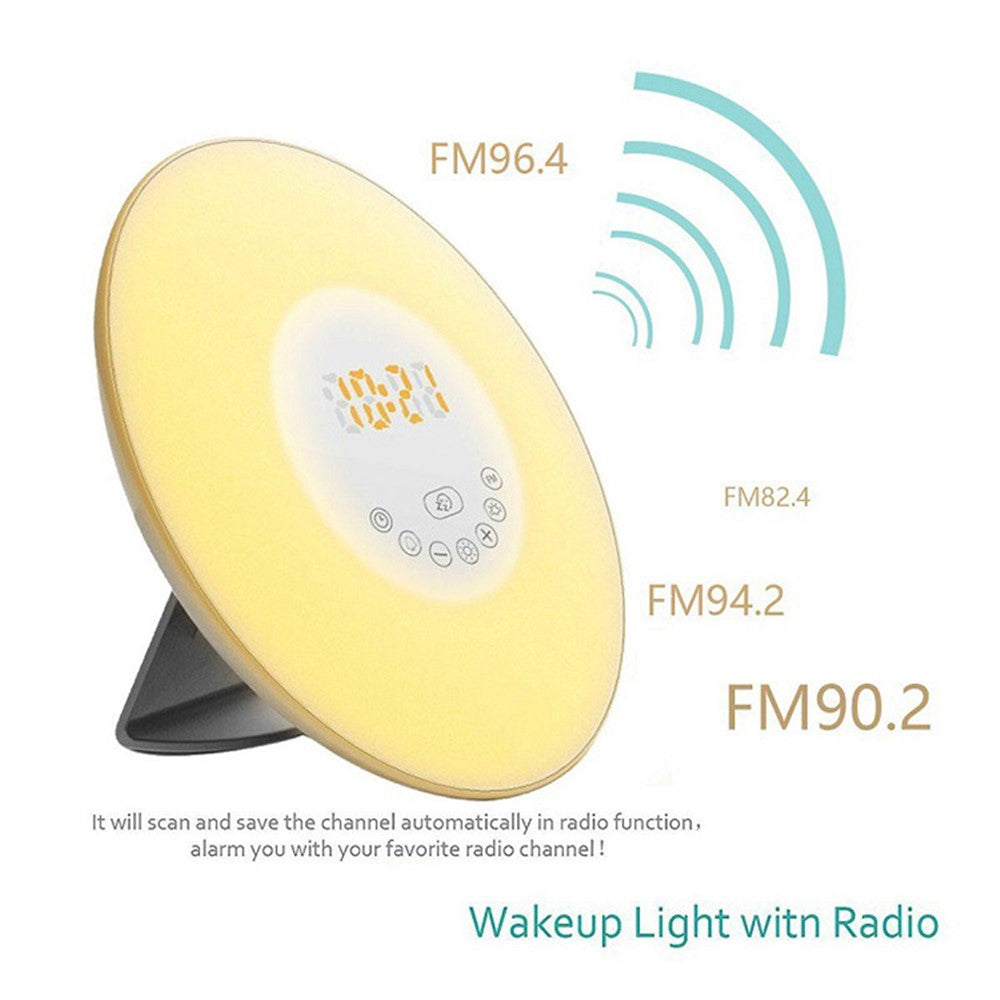 Touch Sensing Digital Alarm Clock Sunrise Simulation LED Wake Up Light with FM Radio Colorful Light