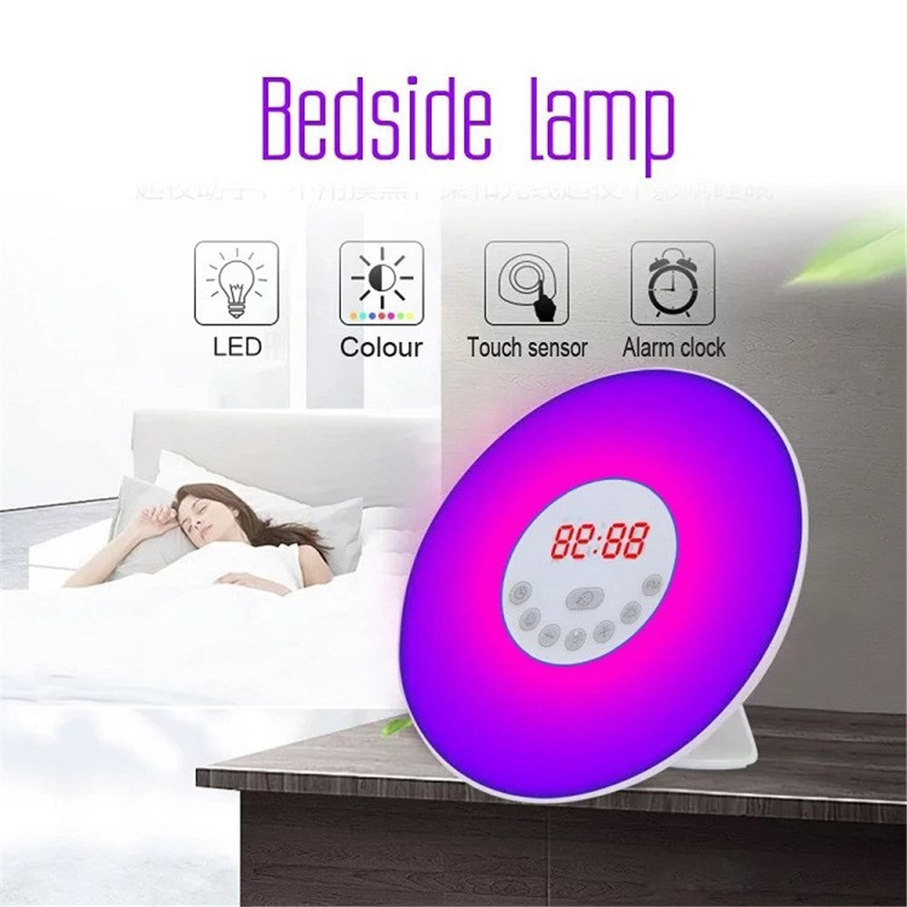 Touch Sensing Digital Alarm Clock Sunrise Simulation LED Wake Up Light with FM Radio Colorful Light