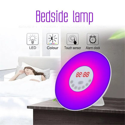 Touch Sensing Digital Alarm Clock Sunrise Simulation LED Wake Up Light with FM Radio Colorful Light