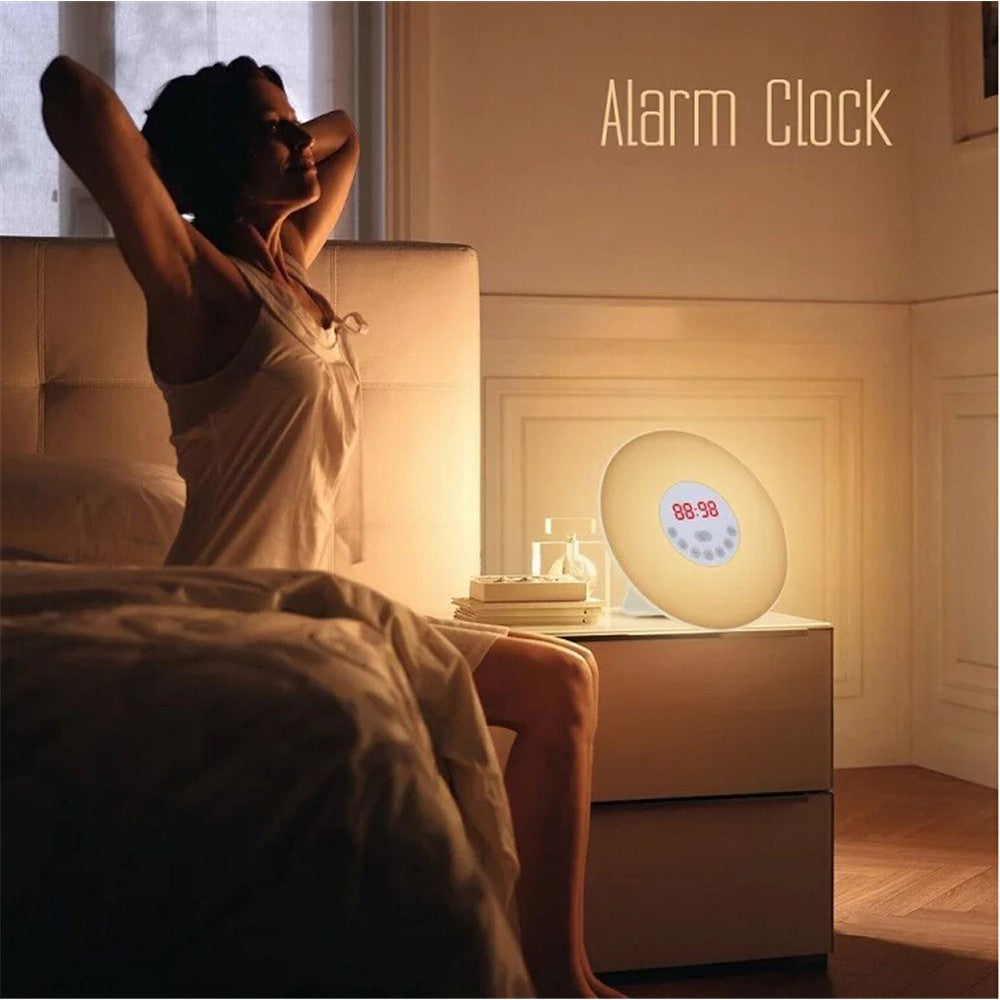 Touch Sensing Digital Alarm Clock Sunrise Simulation LED Wake Up Light with FM Radio Colorful Light