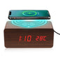 Wooden Alarm Clock with Qi Wireless Charger Sound Control LED Digital Clock Temperature Display