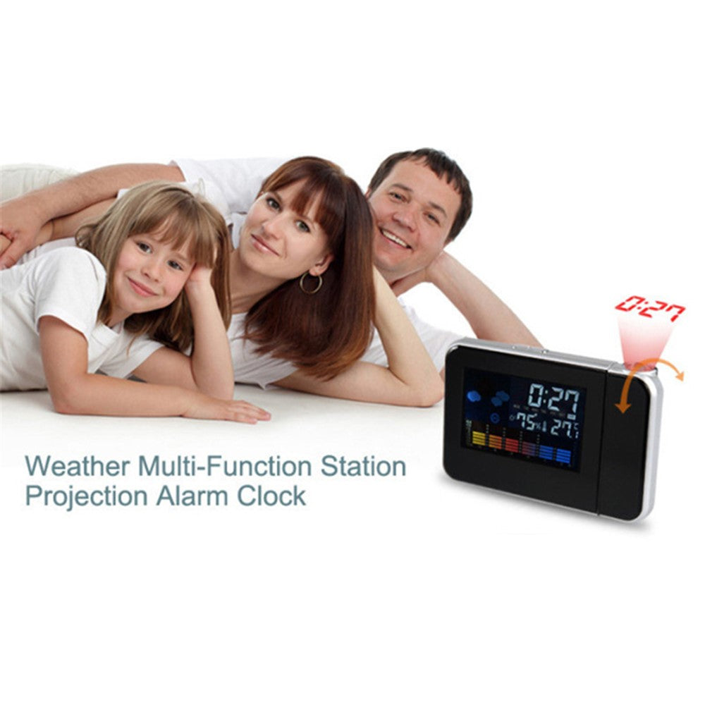 Rotating Time Projection Weather Forecast Electronic Alarm Clock LCD Display