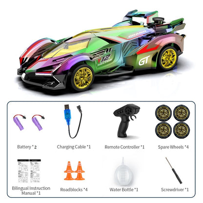 Q219 4WD RC Car Laser Holographic 2.4G Remote Control Drift Racing Vehicle with Spray Mist, Dual Battery